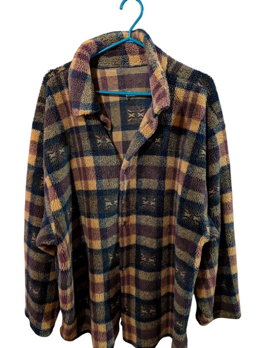 Men's Plaid Sherpa Jacket - Navy, Mustard & Brown